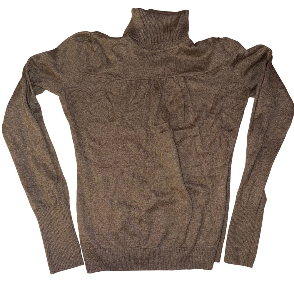 Womens Brown Long Sleeve Cashmere blend Turtleneck Sweater Casual Knit Top